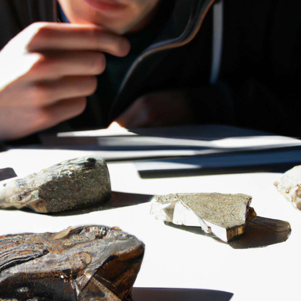 Person studying igneous rock samples