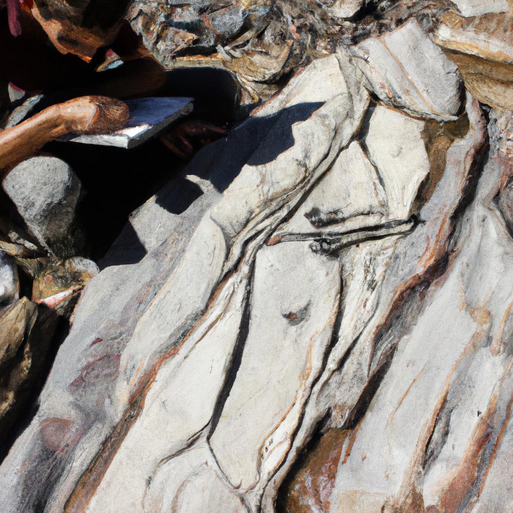 Person studying rock layers outdoors